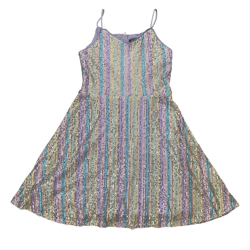 New Zunie Girls Size 14 Lavender Teal Gold Sequins Sleeveless Dress